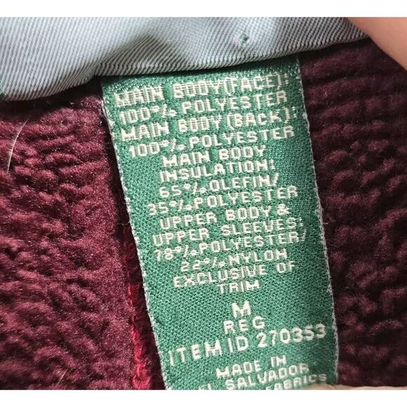 LL Bean Jacket Mens Medium Red Fleece Full Zip Nylon Panel Heavyweight Vintage - Picture 8 of 11